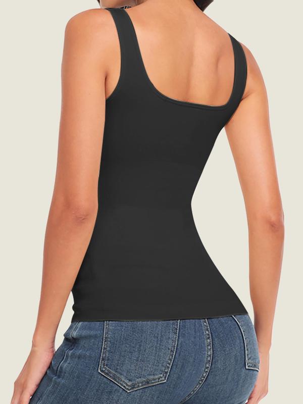 2 3 Pcs Women's Tummy Control Shapewear Tank Tops, Seamless Square Neck Compression Tops, Slimming Body Shapewear, Solid Backless Shaper Black Friday All Saints' Day Chrismas